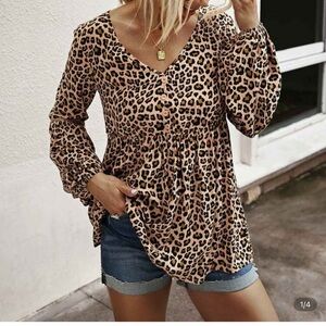 Leopard Print V-Neck Blouse